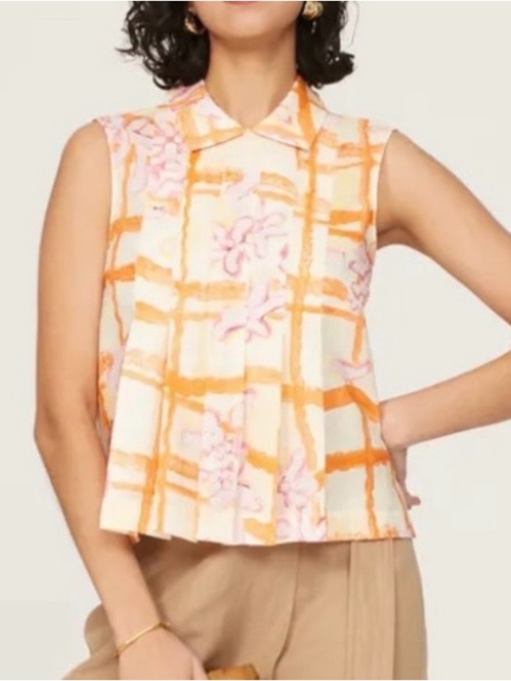 MARNI x Flaminia Veronesi Painted Floral Pleated Linen-Blend Top - Size IT 48